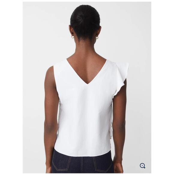 J. McLaughlin Athena Linen Blouse White Sleeveless Top Ruffle V Neck Tank Small - Picture 10 of 10